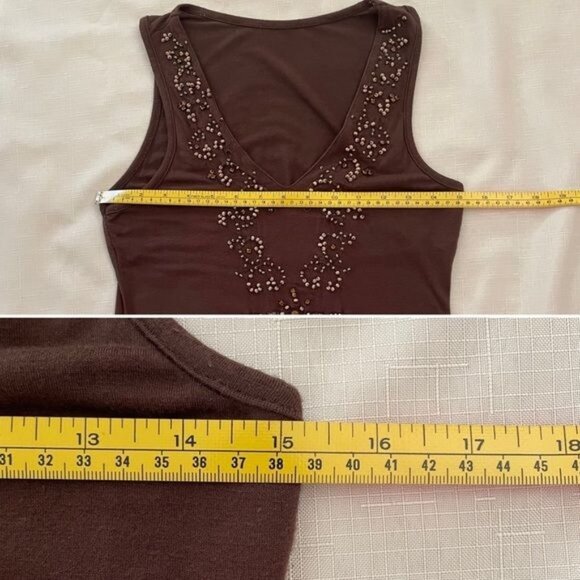 Brown Sleeveless V-Neck Womens Top With Beaded Embellishments - Picture 6 of 12